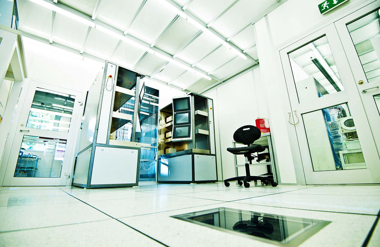 Wide angle image of a semiconductor fabrication cleanroom